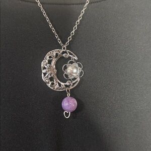 Moon and Star Lilac Chalcedony Pendant Necklace